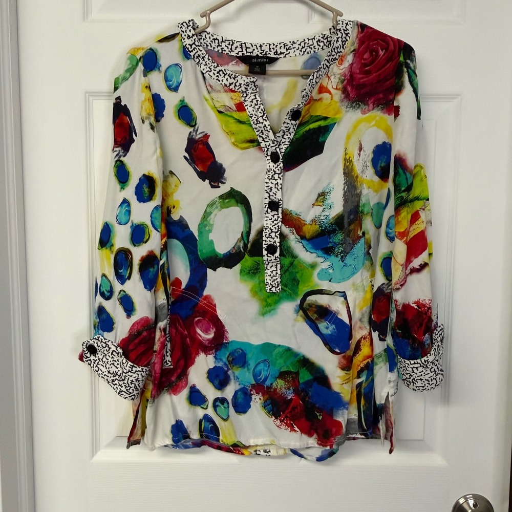Alix of Bohemia Womens Medium Tunic Blouse Floral Long Sleeve Multi Color Top